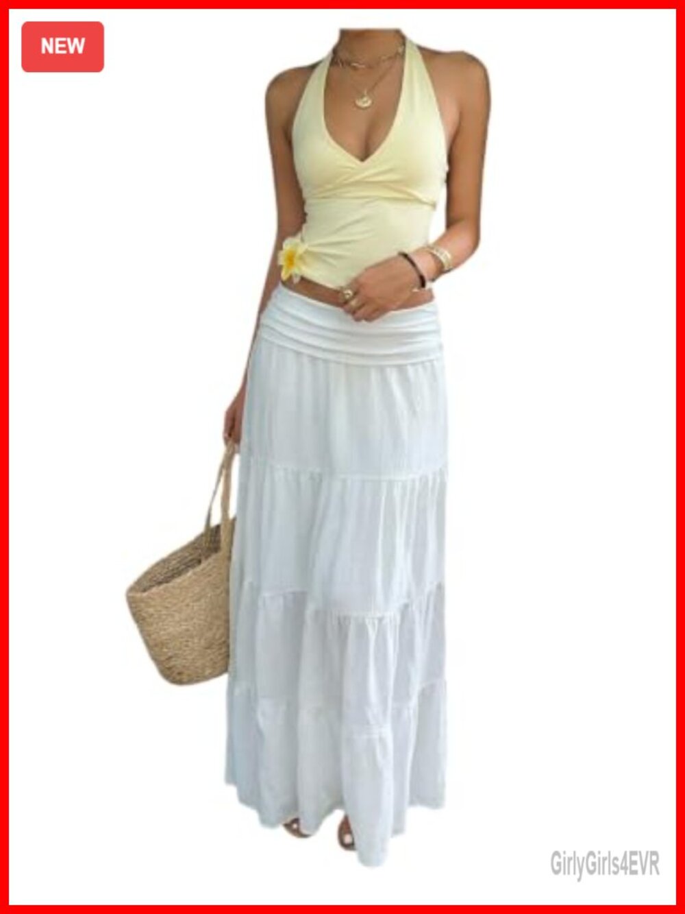 Boho Flowy Drop Waist Ruffle Maxi Skirt A-Line Low Rise Polyester